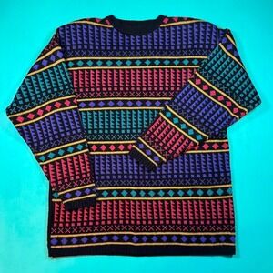 vintage 90s knit sweater pullover soft acrylic 1990s colorful geometric sweater